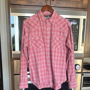 WRANGLER MENS RETRO PERFORMANCE RED FADE LS WESTERN PEARL SNAP COTTON SHIRT LARG